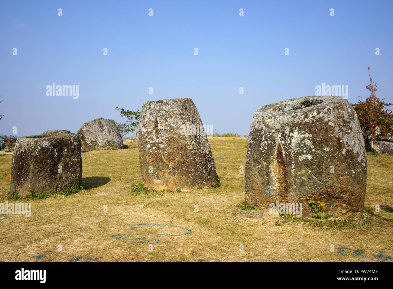 Steinkrüge, Ebene der Tonkruege, Sito 1, Thong Hai Hin, Provinz Xieng Khouang, Laos, Asien Foto Stock