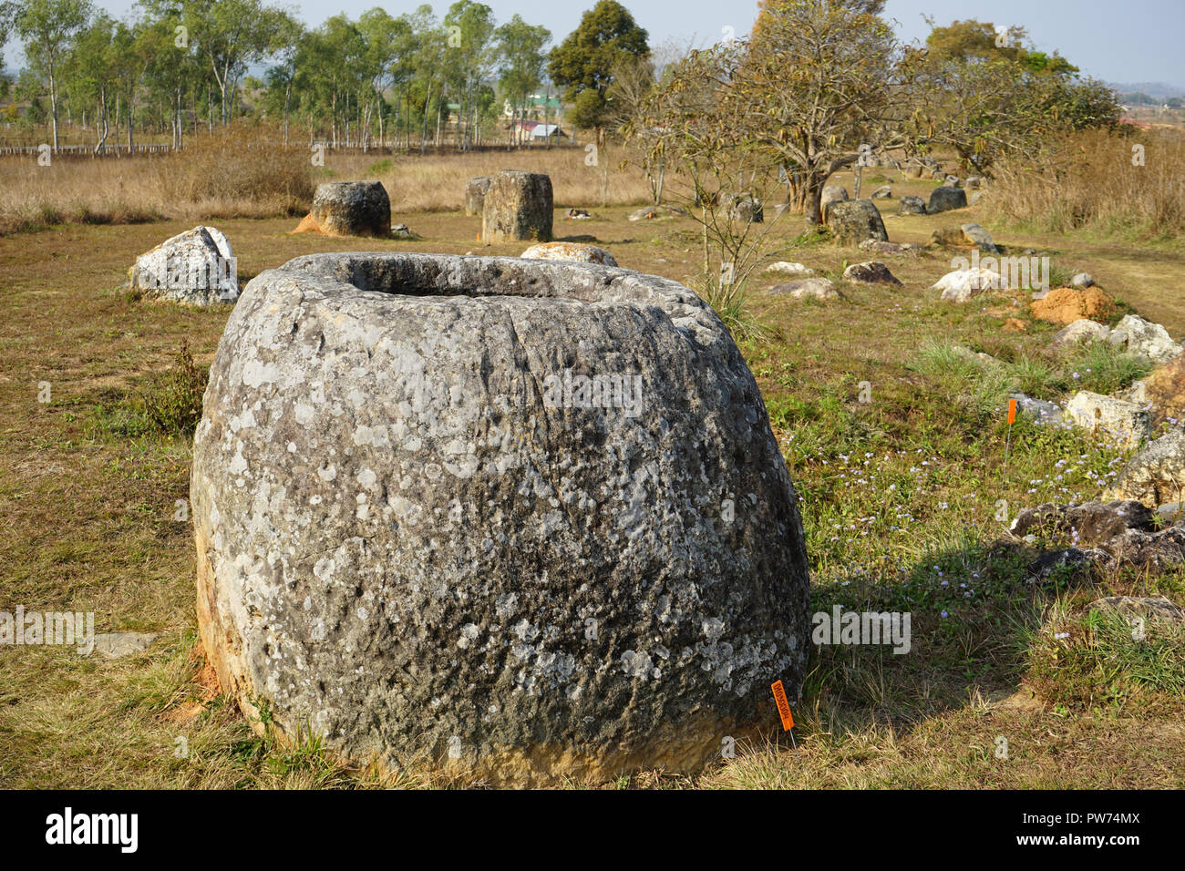 Steinkrüge, Ebene der Tonkruege, Sito 1, Thong Hai Hin, Provinz Xieng Khouang, Laos, Asien Foto Stock