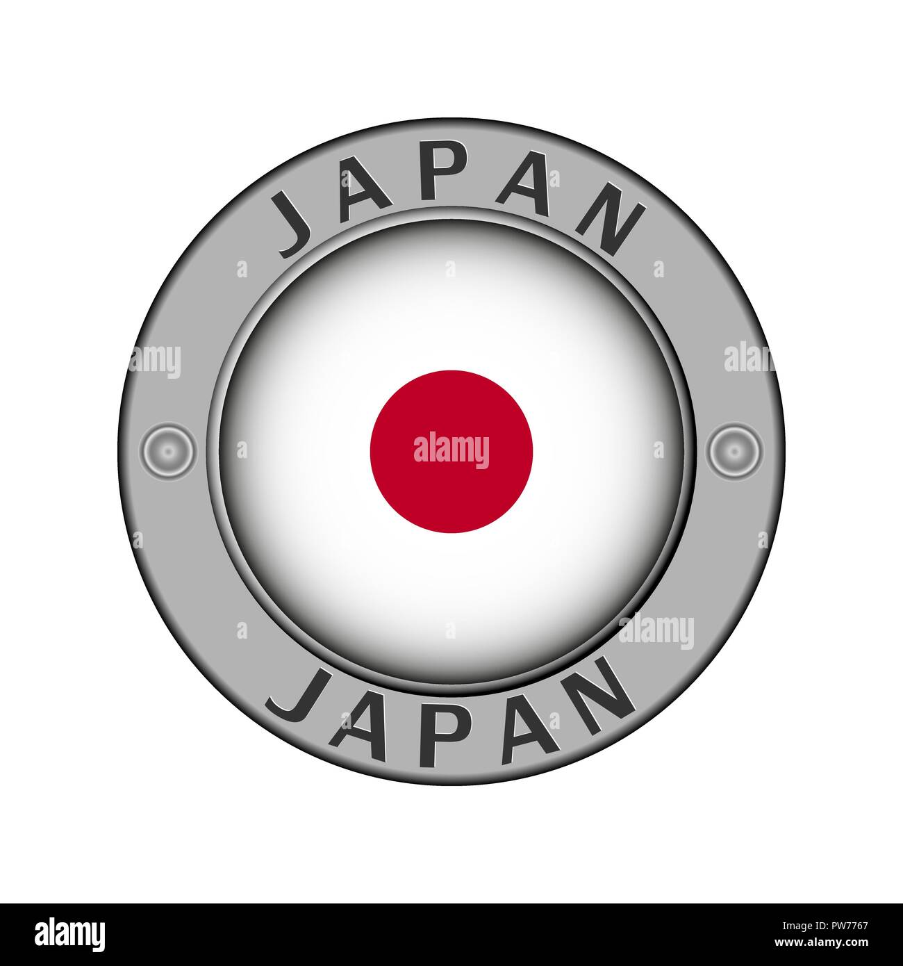 Rotondo di metallo medaglione con il nome del paese il Giappone e il round tricolore in centro Illustrazione Vettoriale