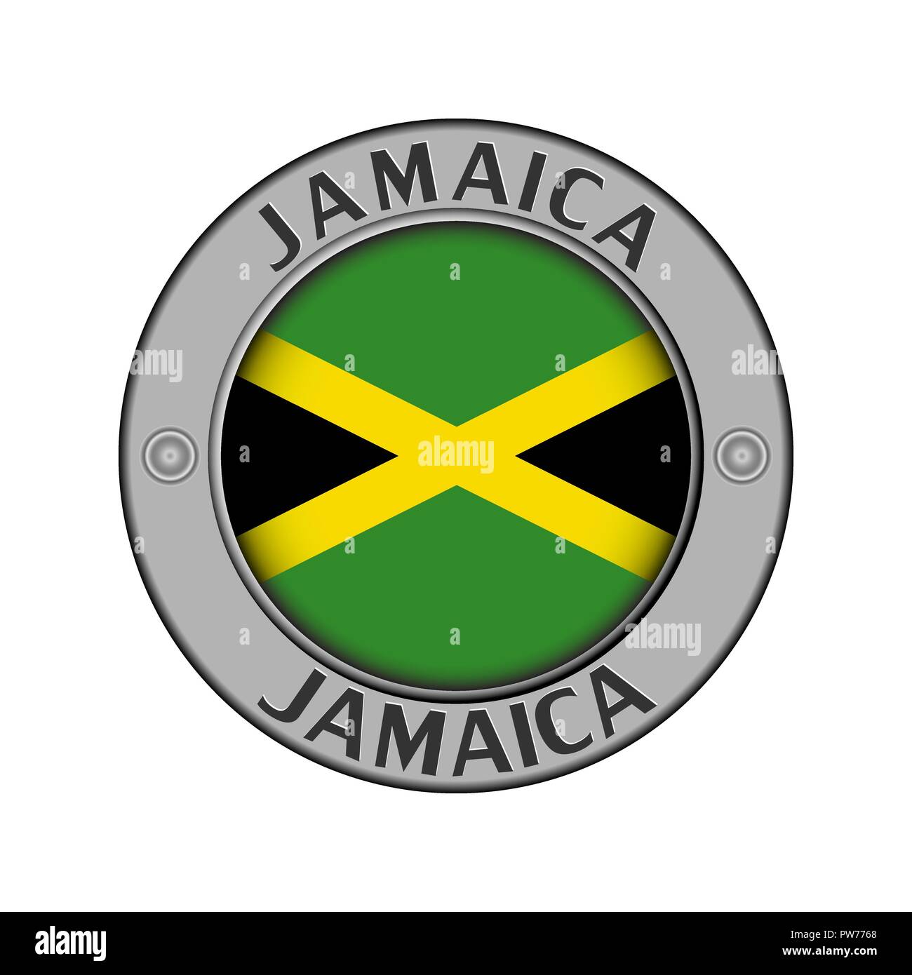 Rotondo di metallo medaglione con il nome del paese Giamaica e un indicatore rotondo nel centro Illustrazione Vettoriale