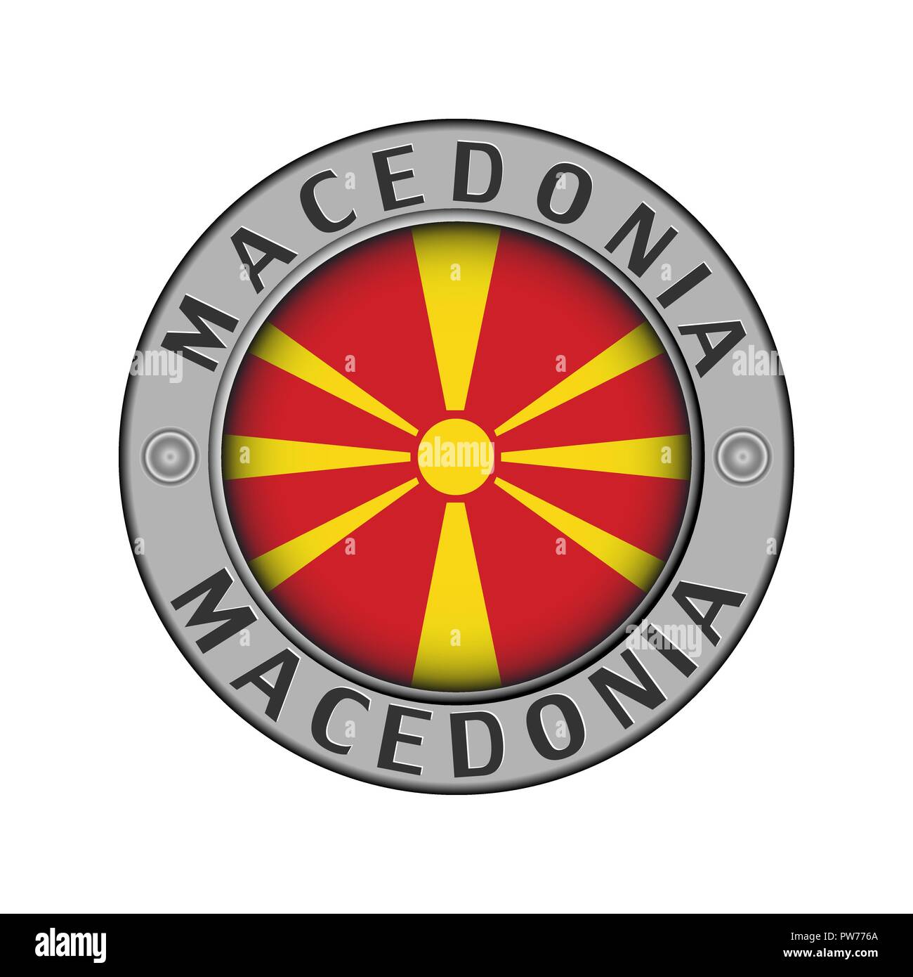 Rotondo di metallo medaglione con il nome del paese di Macedonia e un indicatore rotondo nel centro Illustrazione Vettoriale