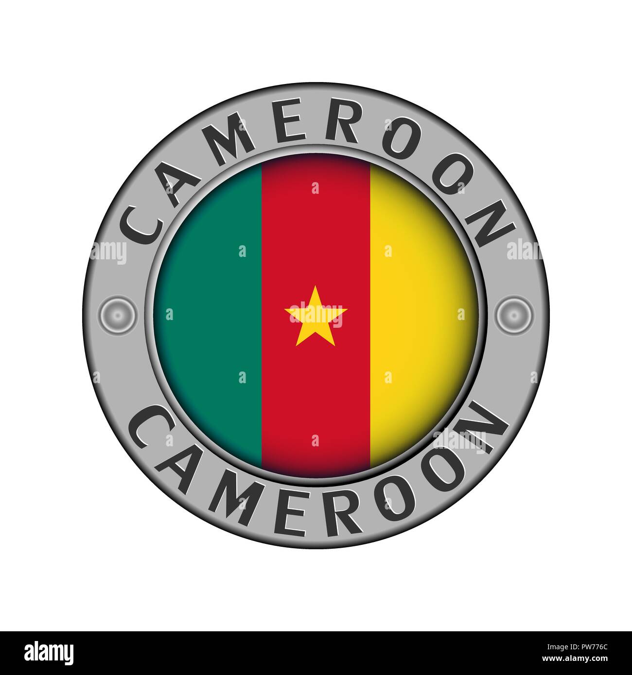 Rotondo di metallo medaglione con il nome del paese in Camerun e in un giro di bandiera in centro Illustrazione Vettoriale