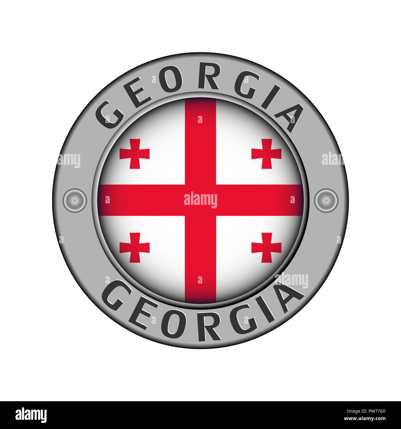 Rotondo di metallo medaglione con il nome del paese Georgia e un indicatore rotondo nel centro Illustrazione Vettoriale