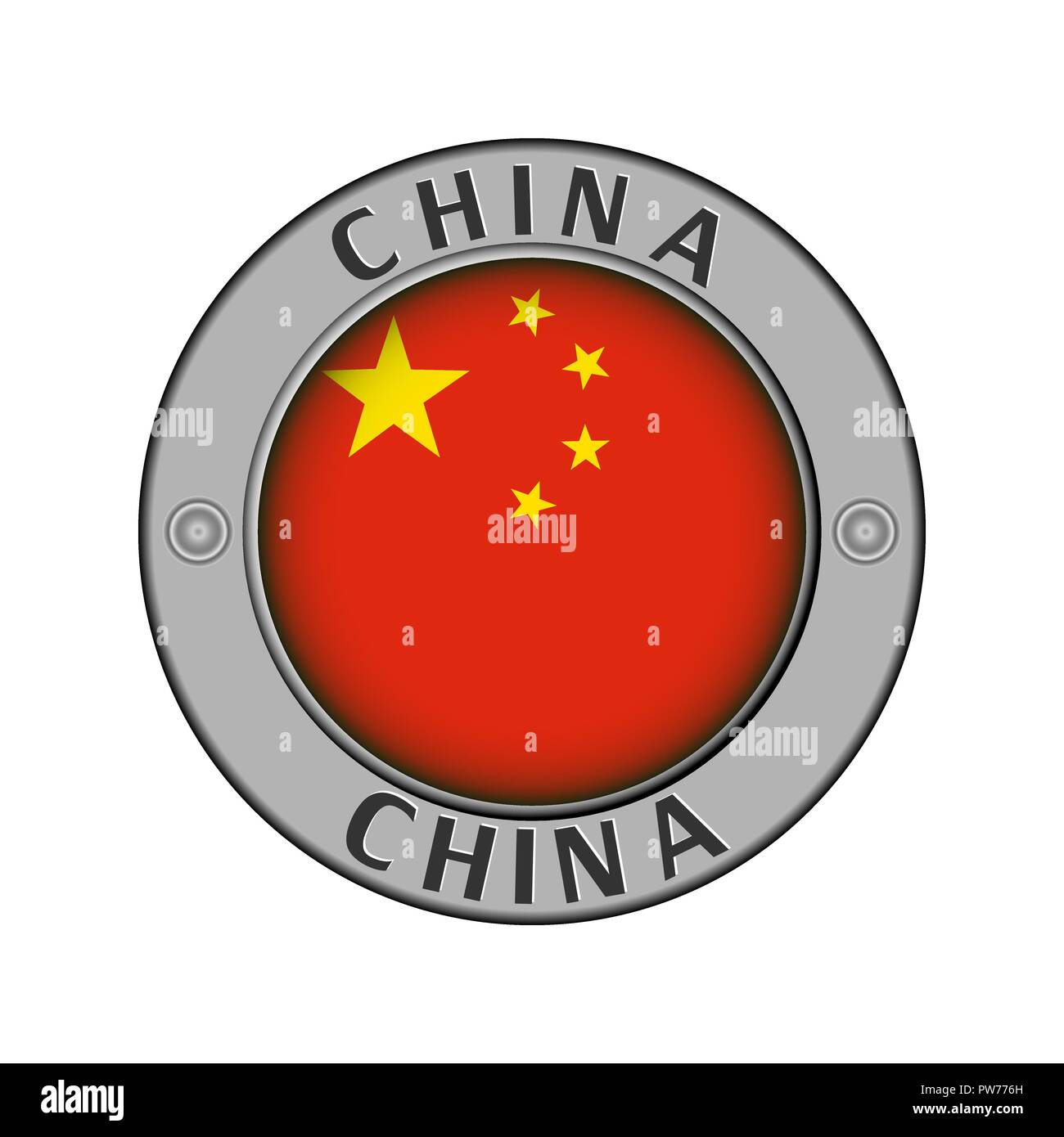Rotondo di metallo medaglione con il nome del paese Cina e round bandiera nel centro Illustrazione Vettoriale
