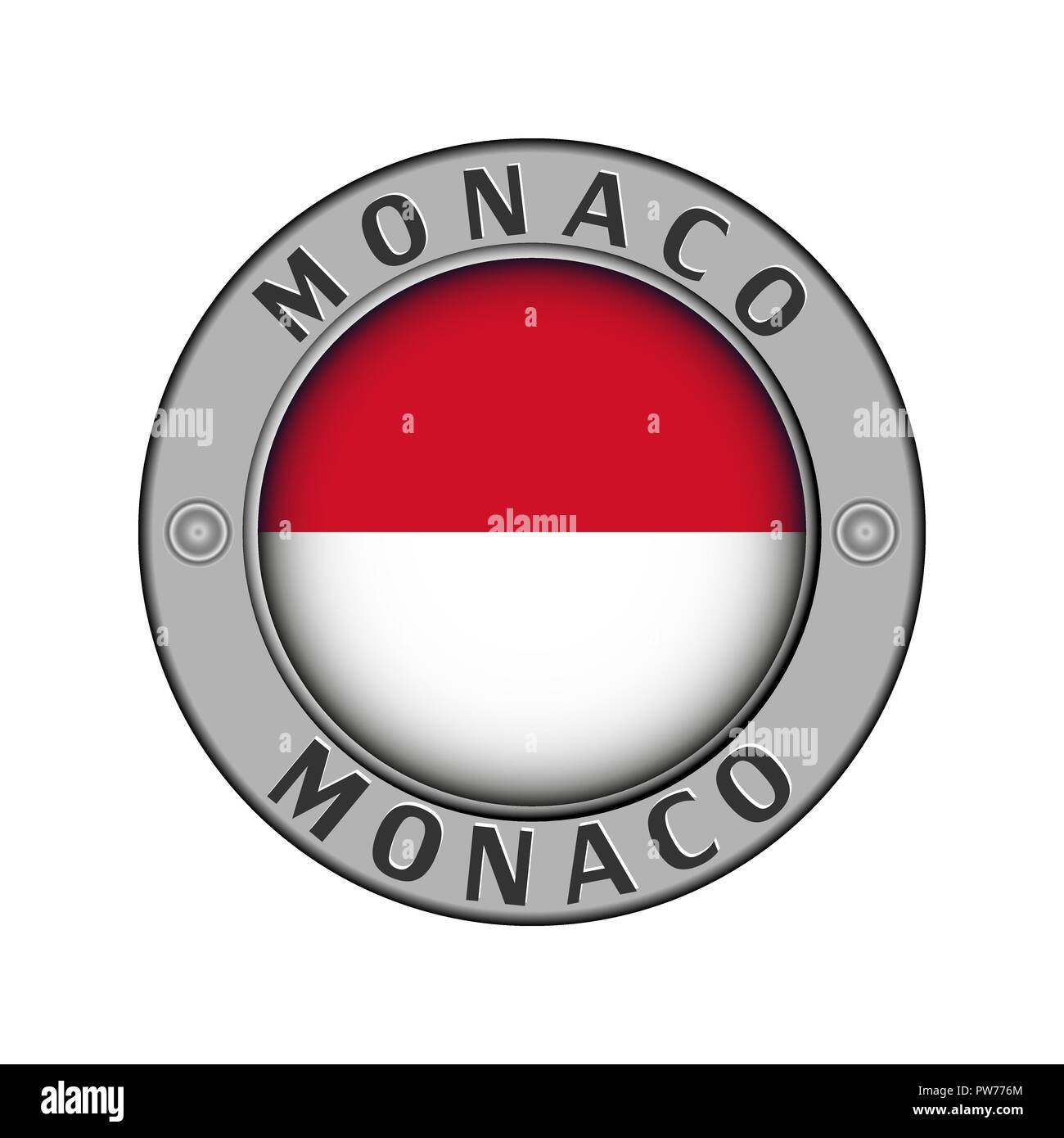 Rotondo di metallo medaglione con il nome del paese di Monaco e un indicatore rotondo nel centro Illustrazione Vettoriale