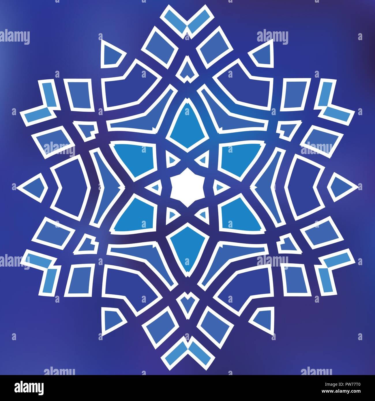 Mosaico blu esagono Snowflake segno del vettore sul gradiente dello sfondo Illustrazione Vettoriale
