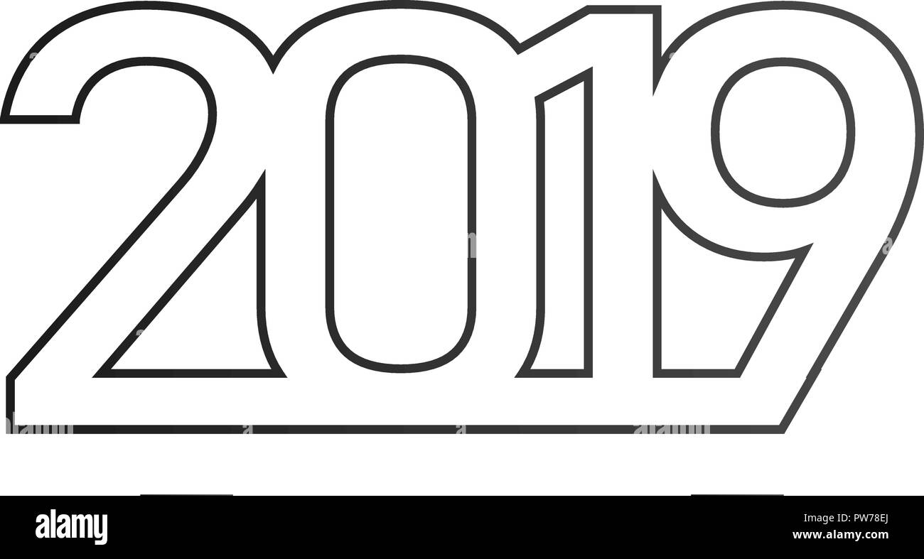 2019 Felice Anno Nuovo sfondo con i colori nero e bianco. Illustrazione Vettoriale