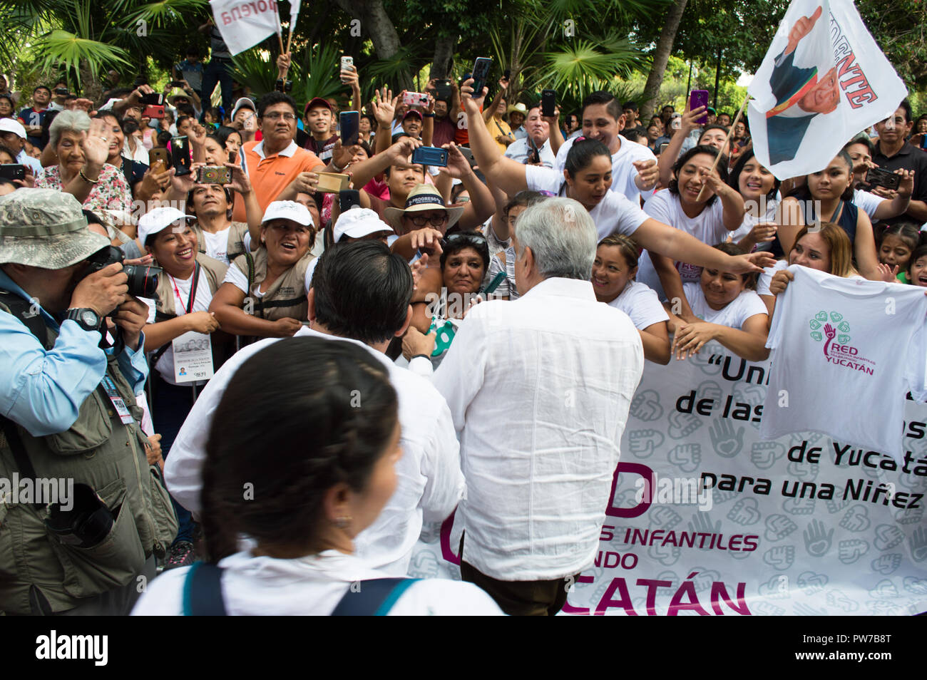 Il Presidente eletto del Messico, Andrés Manuel Lopez Obrador durante la sua visita a Merida, Yucatan, ottobre 2018. Foto Stock