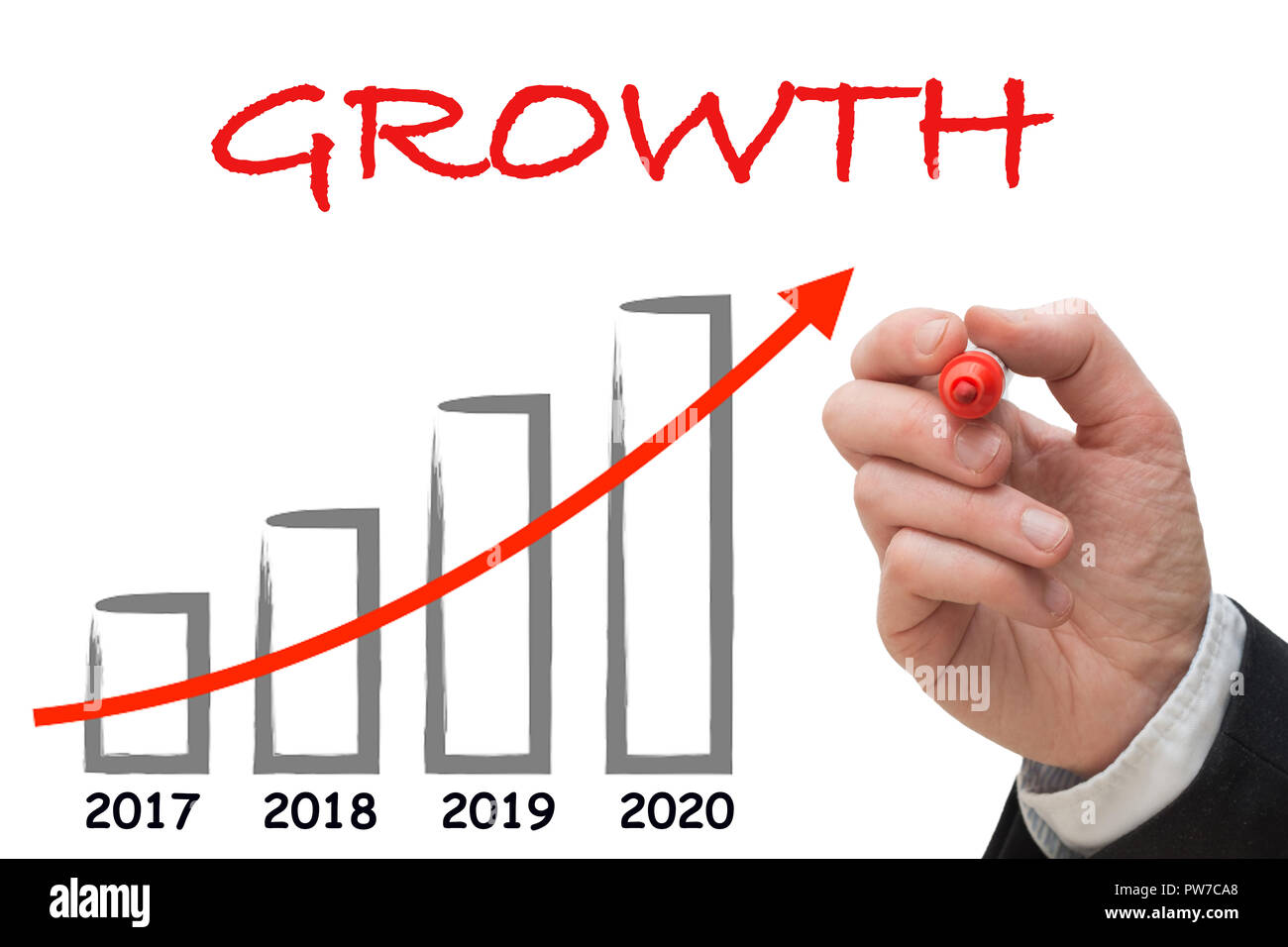 Uomo d'affari di disegno grafico di crescita per l'anno 2020. Foto Stock