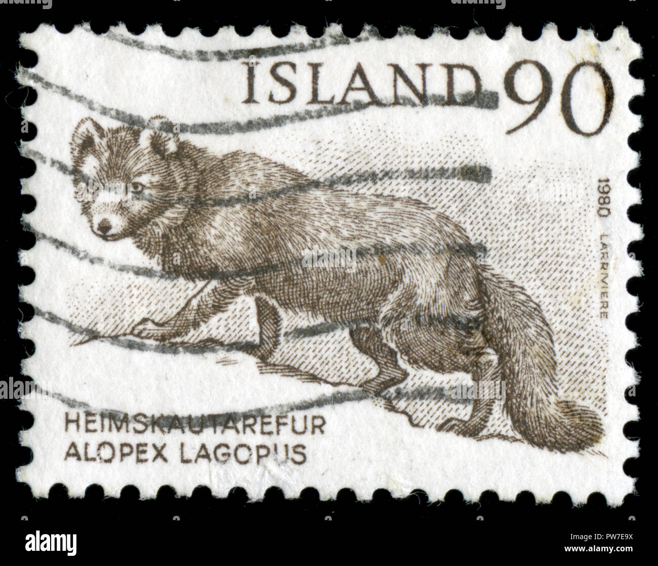 Con timbro postale timbro dall'Islanda in Islanda serie Fauna rilasciati nel 1980 Foto Stock