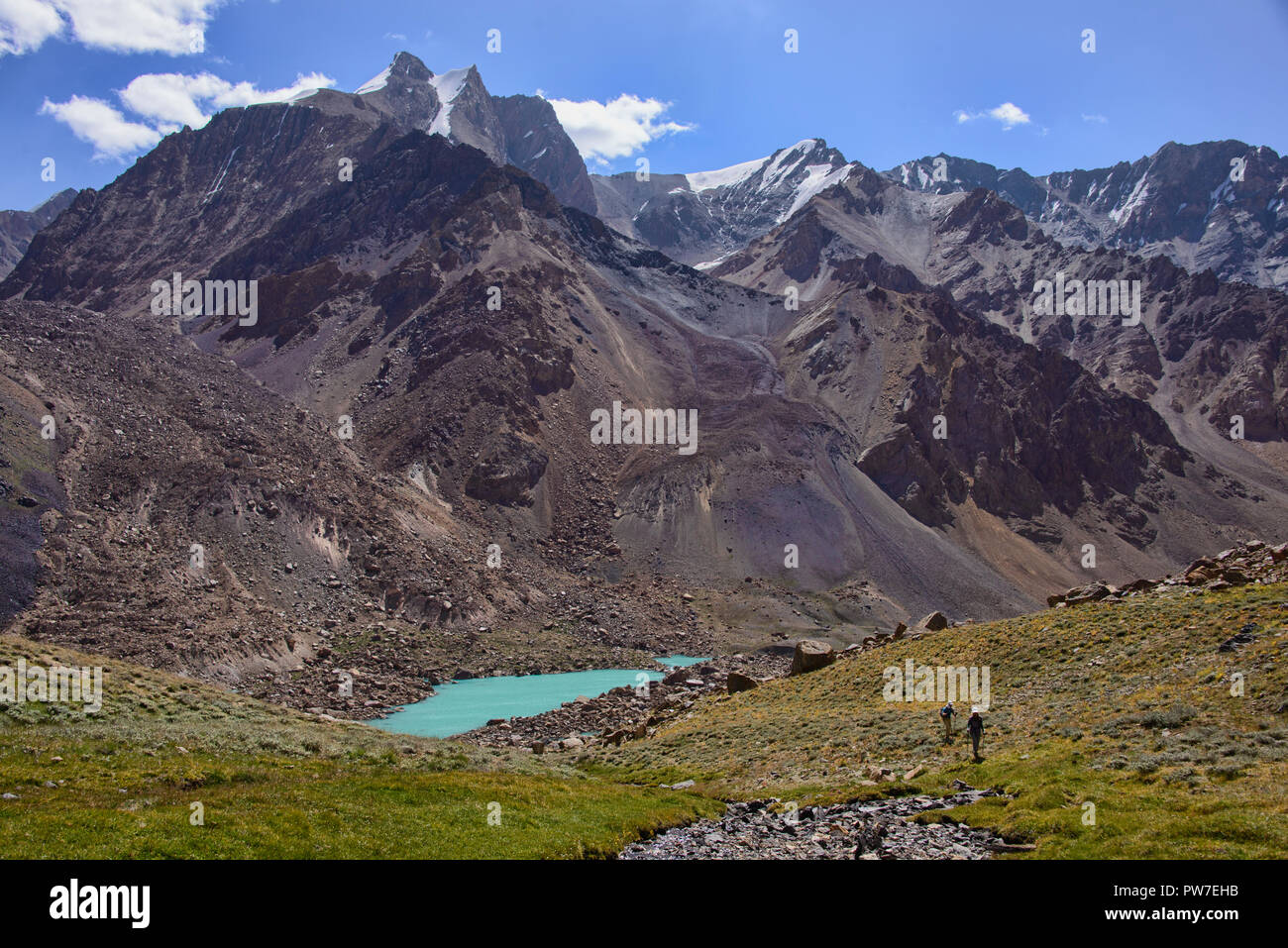 Trekking al bellissimo lago Khafrazdara, Tajik National Park, al Tagikistan Foto Stock