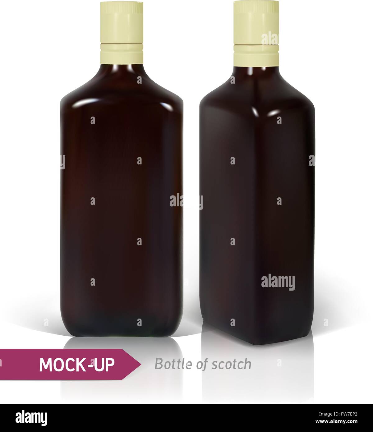 Dark realistico square Scotch bottiglie. Illustrazione Vettoriale