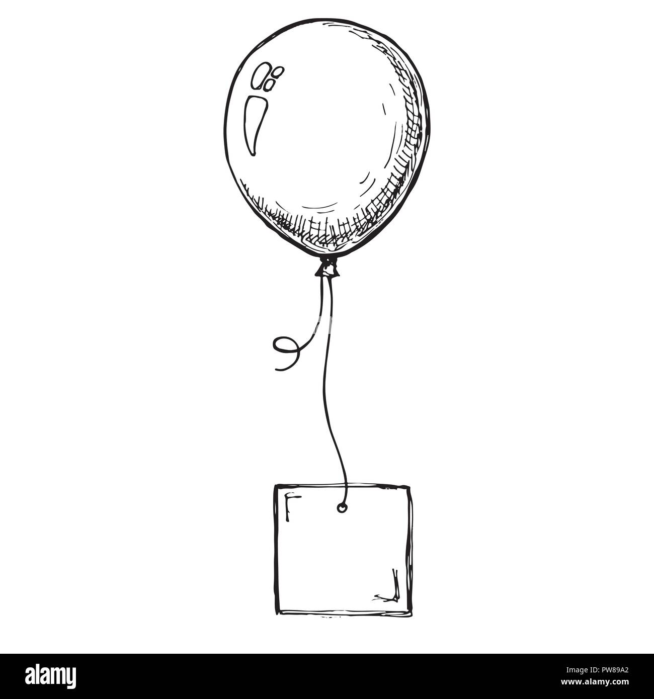 Schizzo di un palloncino con una scheda su una fune. Posto per testo,  congratulazioni. Illustrazione Vettoriale Immagine e Vettoriale - Alamy