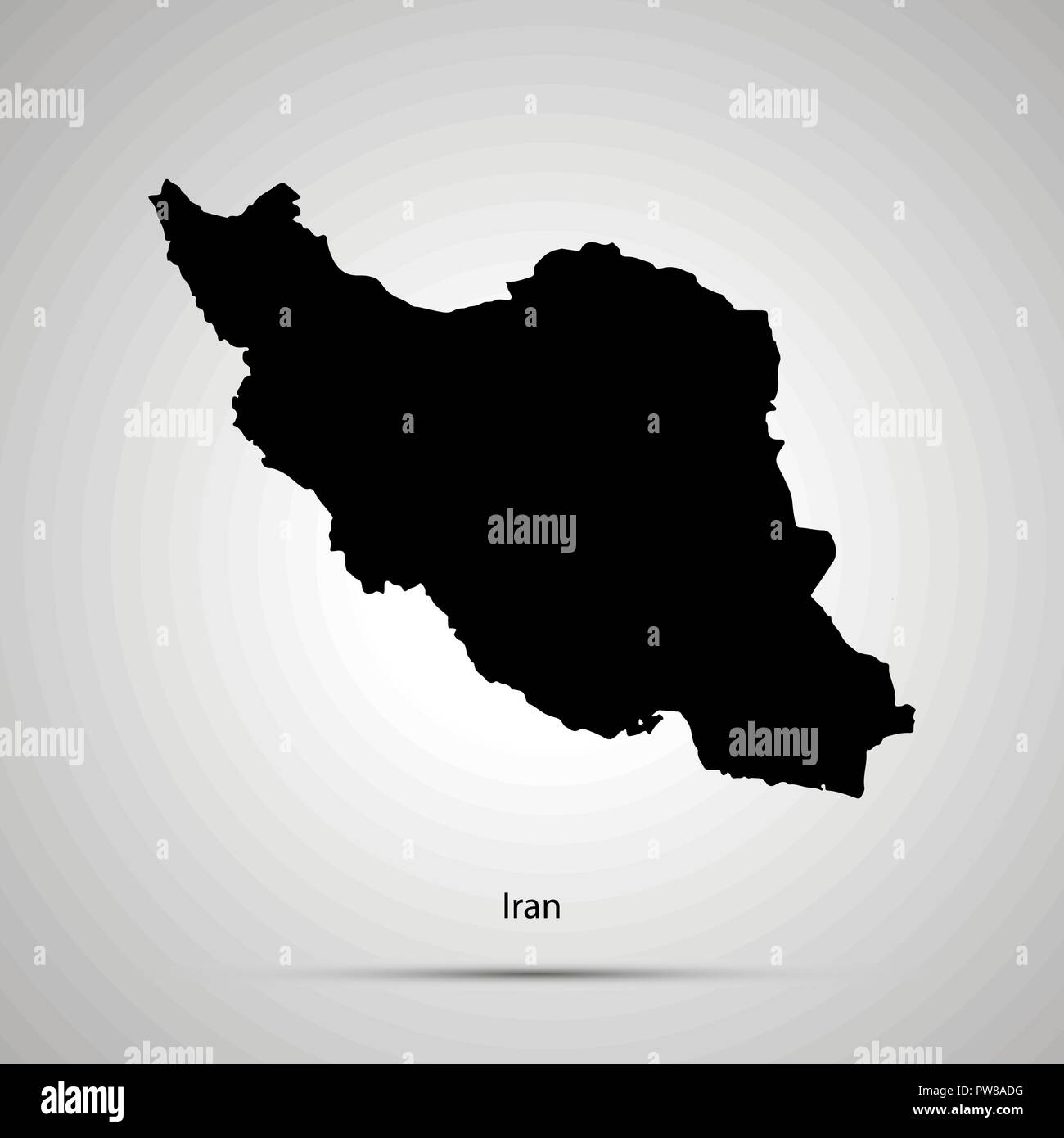 Iran Mappa del paese, semplice silhouette nero su grigio Illustrazione Vettoriale