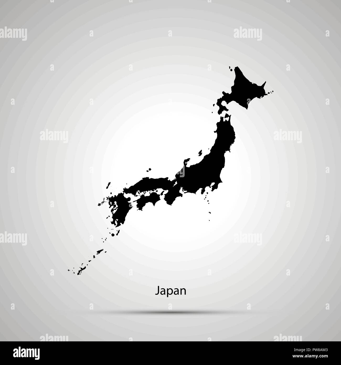 Paese Giappone mappa, semplice silhouette nero su grigio Illustrazione Vettoriale
