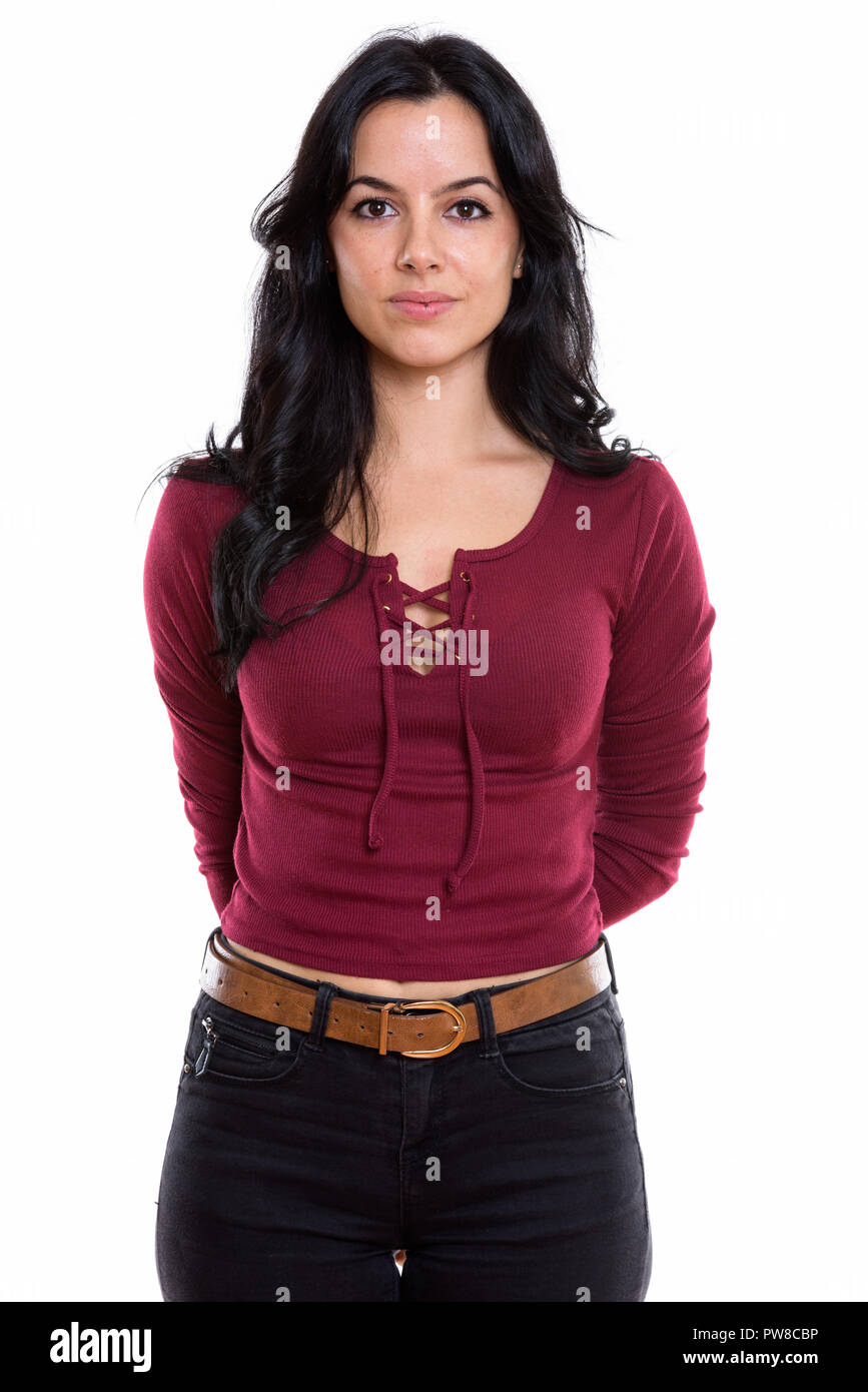 Studio shot del giovane bella donna spagnola Foto Stock