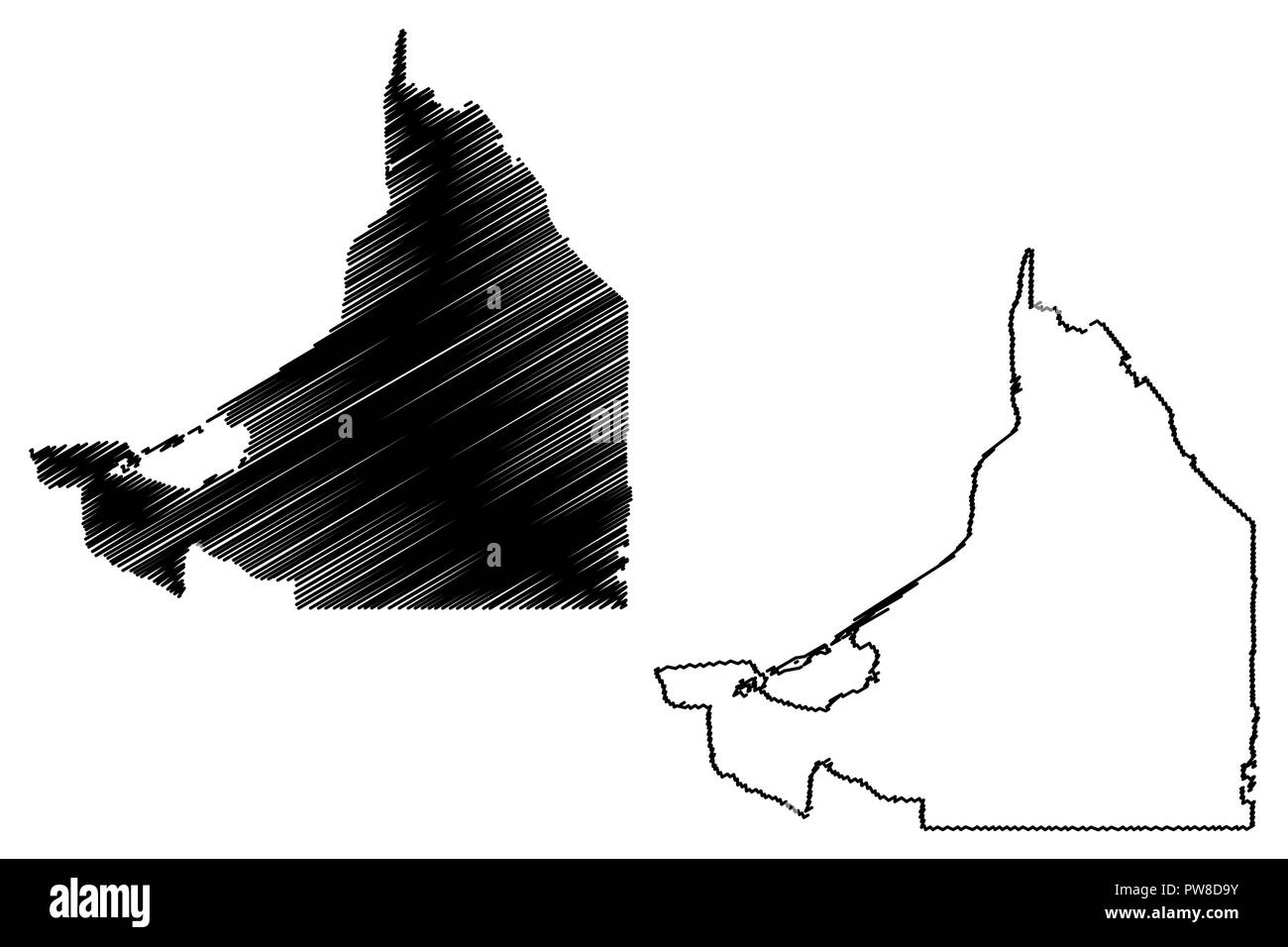 Campeche (Messico, Messico, Repubblica federale) mappa illustrazione vettoriale, scribble disegno libero e sovrano Stato della mappa di Campeche Illustrazione Vettoriale