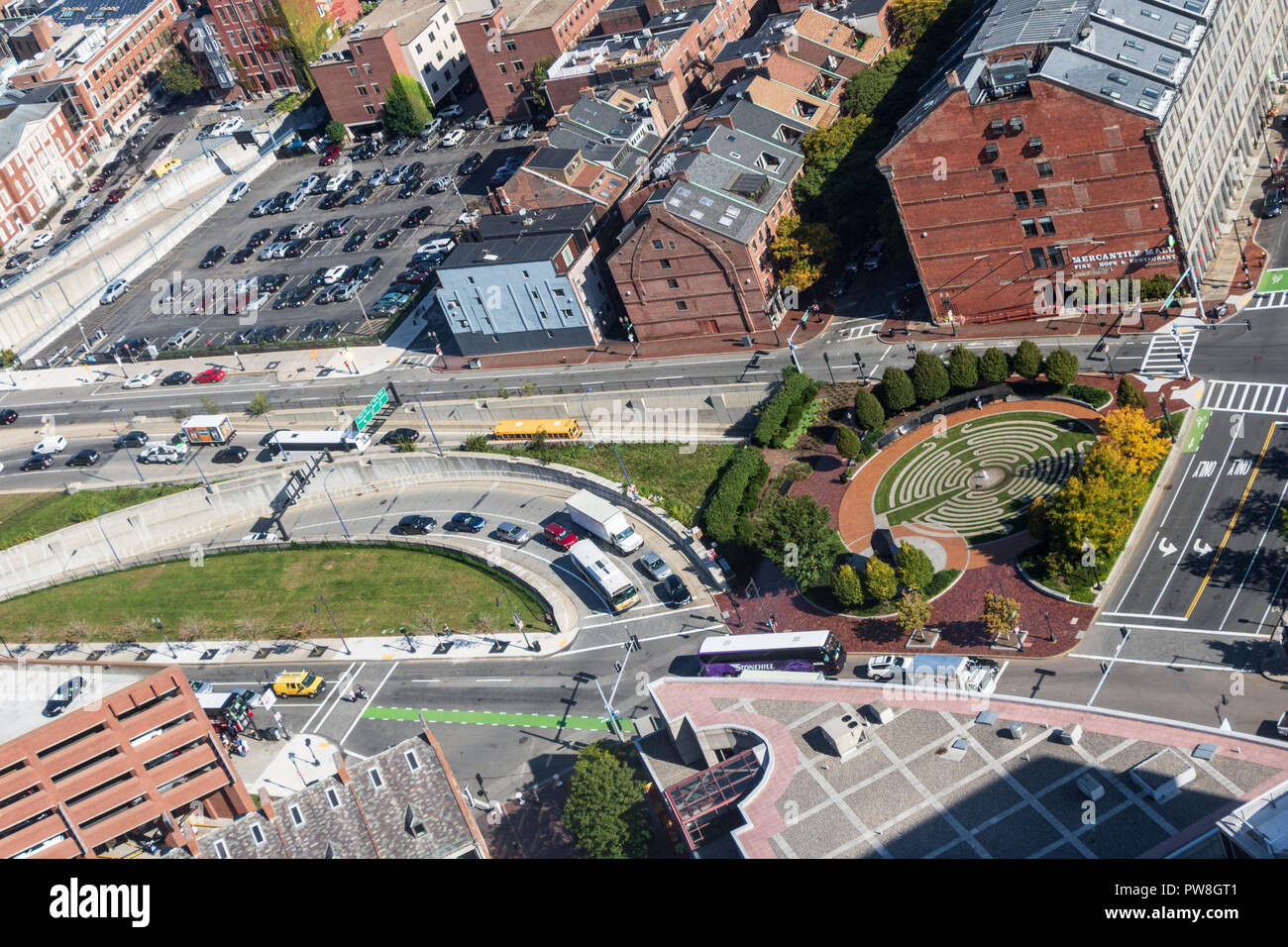 Vista la Rose Kennedy Greenway, il centro di Boston Foto Stock