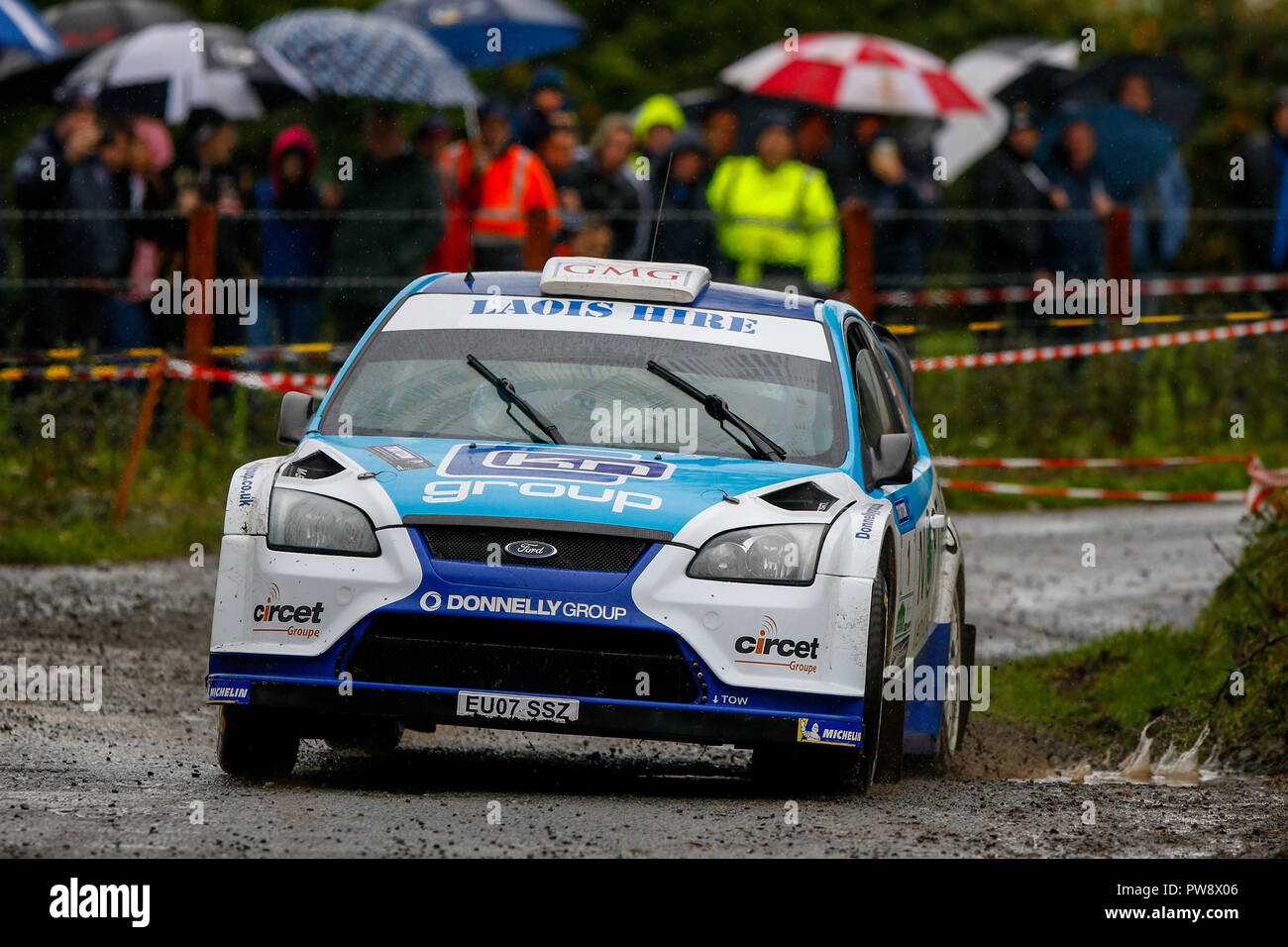 Ballybofey, Donegal, Irlanda. Xiii oct, 2018. Motorsports, Donegal Autunno Rally; Donagh Kelly e Conor Foley (Ford Focus WRC) finire nel terzo posto assoluto sul 2018 Donegal Harvest Rally Credit: Azione Plus sport/Alamy Live News Foto Stock