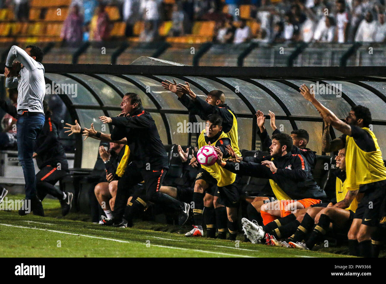 Sao Paulo, Brasile. 13 ottobre 2018. SP - Sao Paulo - 10/13/2018 - un brasiliano 2018, Santos x Corinthians - Corinzi banco di riserva durante il Corinthians partita contro Corinzi presso lo stadio Pacaembu per il campionato brasiliano a 2018. Foto: Ale Cabral / AGIF Credito: AGIF/Alamy Live News Foto Stock