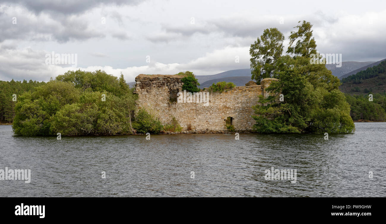 Loch un castello Eilein, Rothiemurchus foresta, Strathspey, Scozia Foto Stock