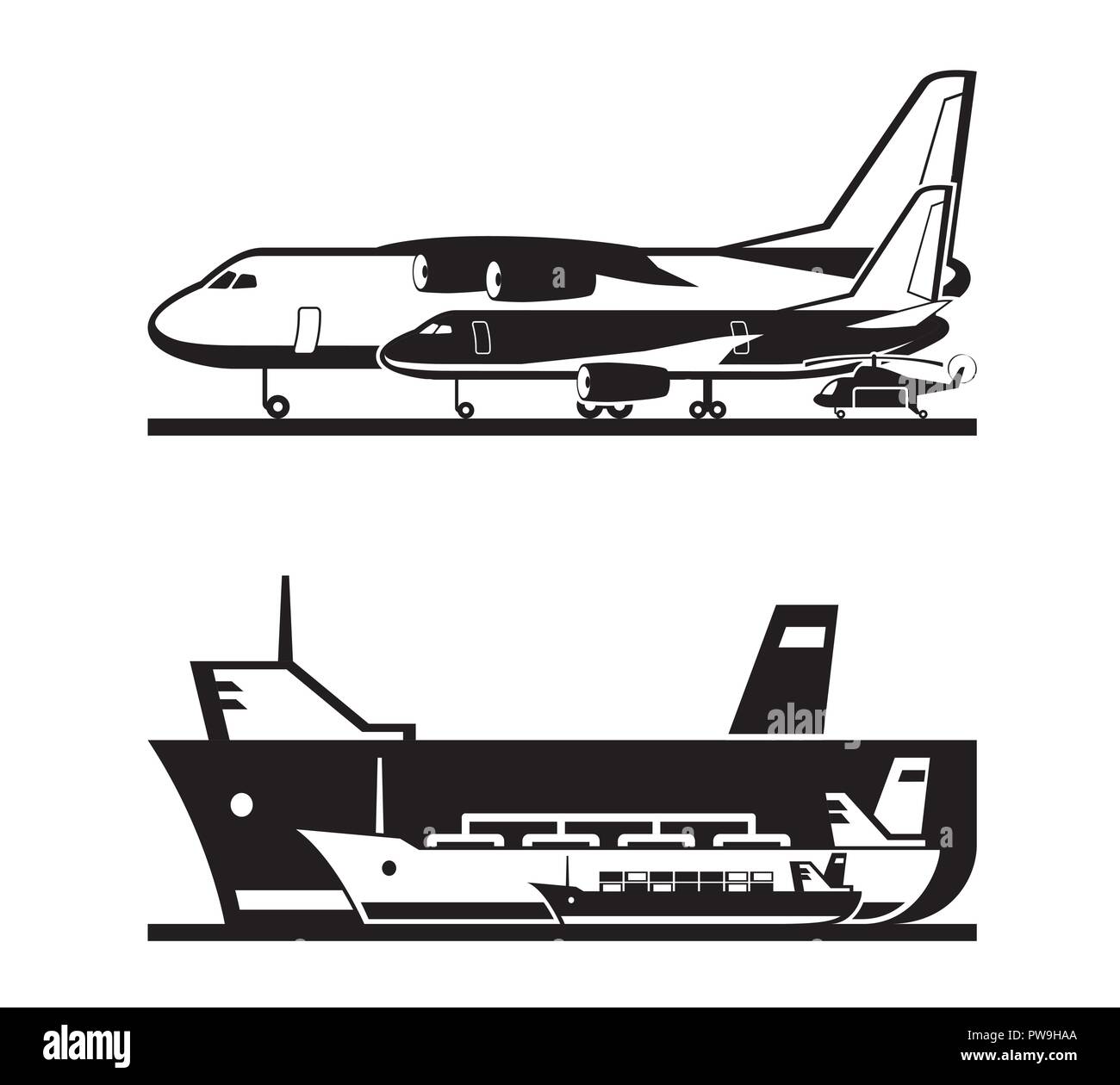 Il trasporto via mare e via aerea - illustrazione vettoriale Illustrazione Vettoriale