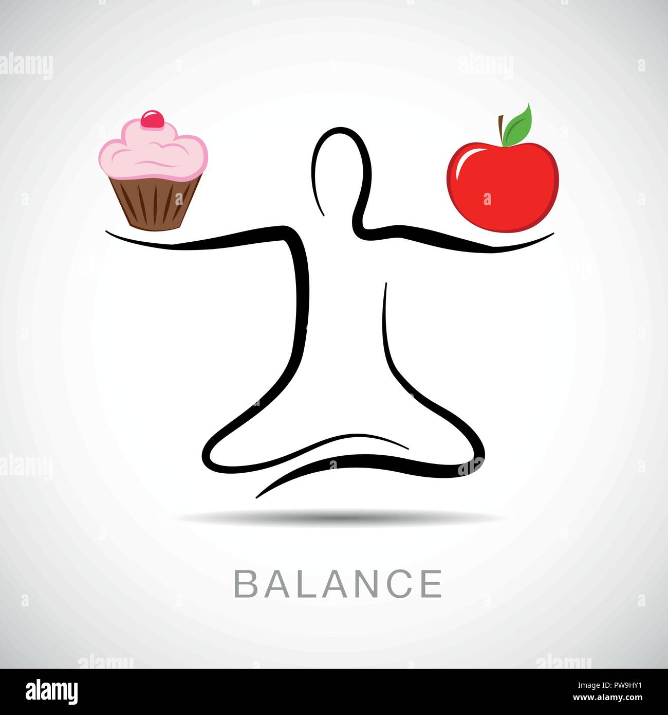 Persona in posizione di yoga sceglie tra un cibo sano e alimenti nocivi illustrazione vettoriale Illustrazione Vettoriale