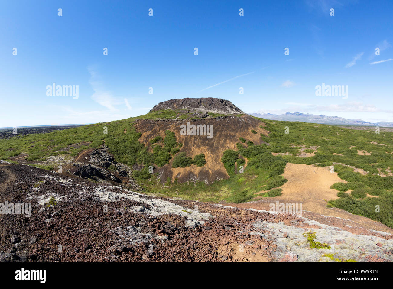 Eldborg cratere vulcanico, dichiarata protetta Monumento Naturale nel 1974, l'Islanda Foto Stock