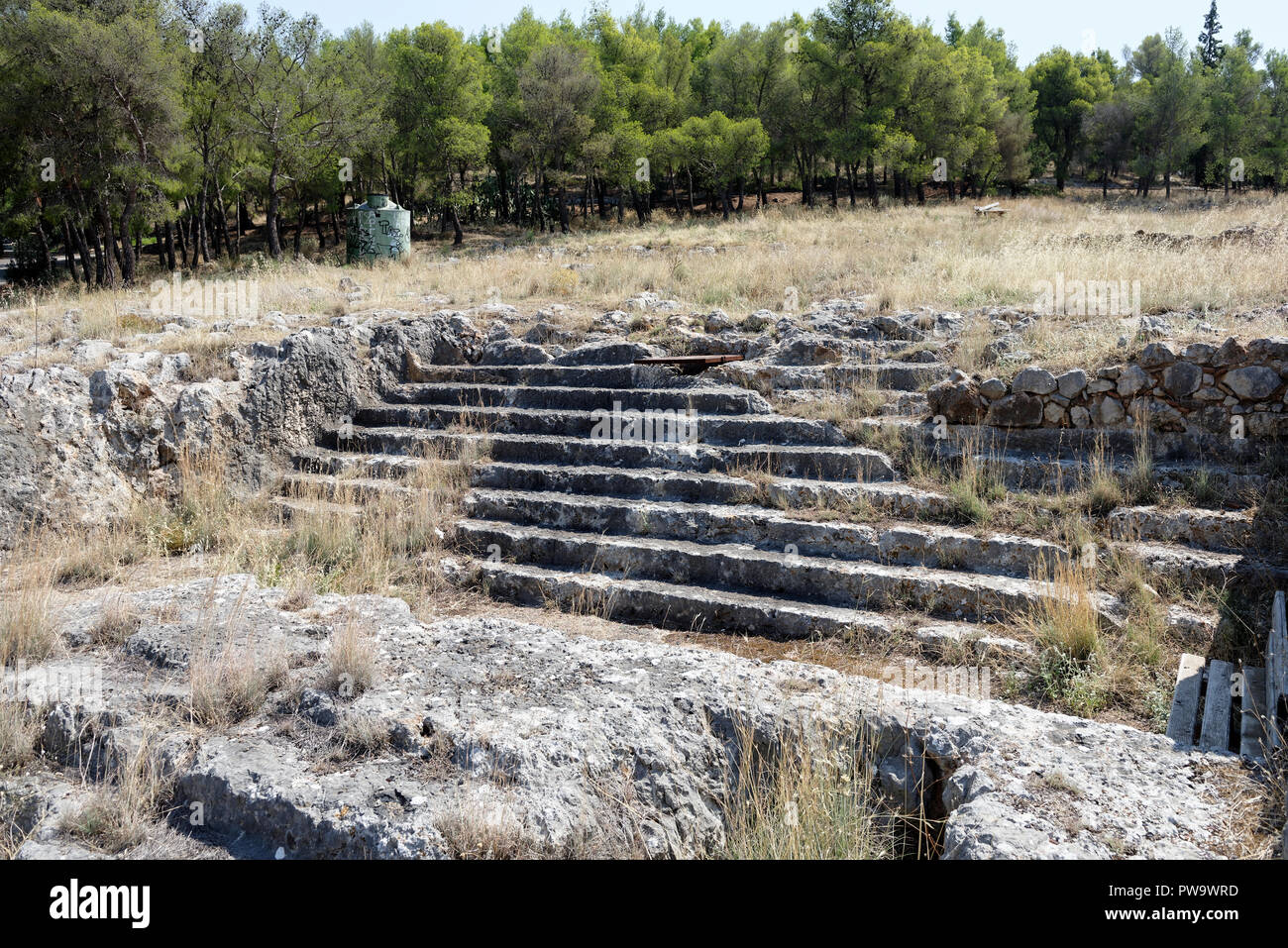 La roccia tagliata scalone monumentale e altare del Santuario di Apollo Deiradiotes o Pizio e Atena Oxyderkes. Argos, Peloponneso e Grecia. La maggior parte Foto Stock La roccia tagliata scalone monumentale e altare del Santuario di Apollo Deiradiotes o Pizio e Atena Oxyderkes. Argos, Peloponneso e Grecia. La maggior parte Foto Stock