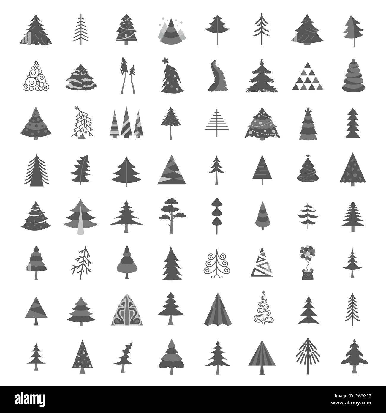Albero di natale il set di icone. Piatto design isolato. Anno nuovo collezione inverno. Illustrazione Vettoriale Illustrazione Vettoriale
