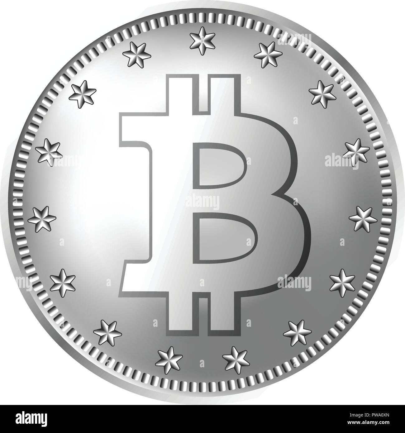 Bitcoin moneta d'argento. Illustrazione Vettoriale