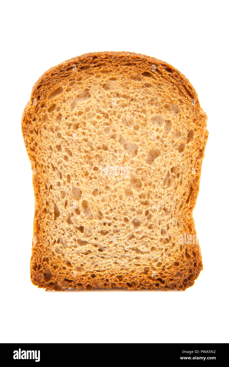Pane tostato su fondo bianco Foto Stock