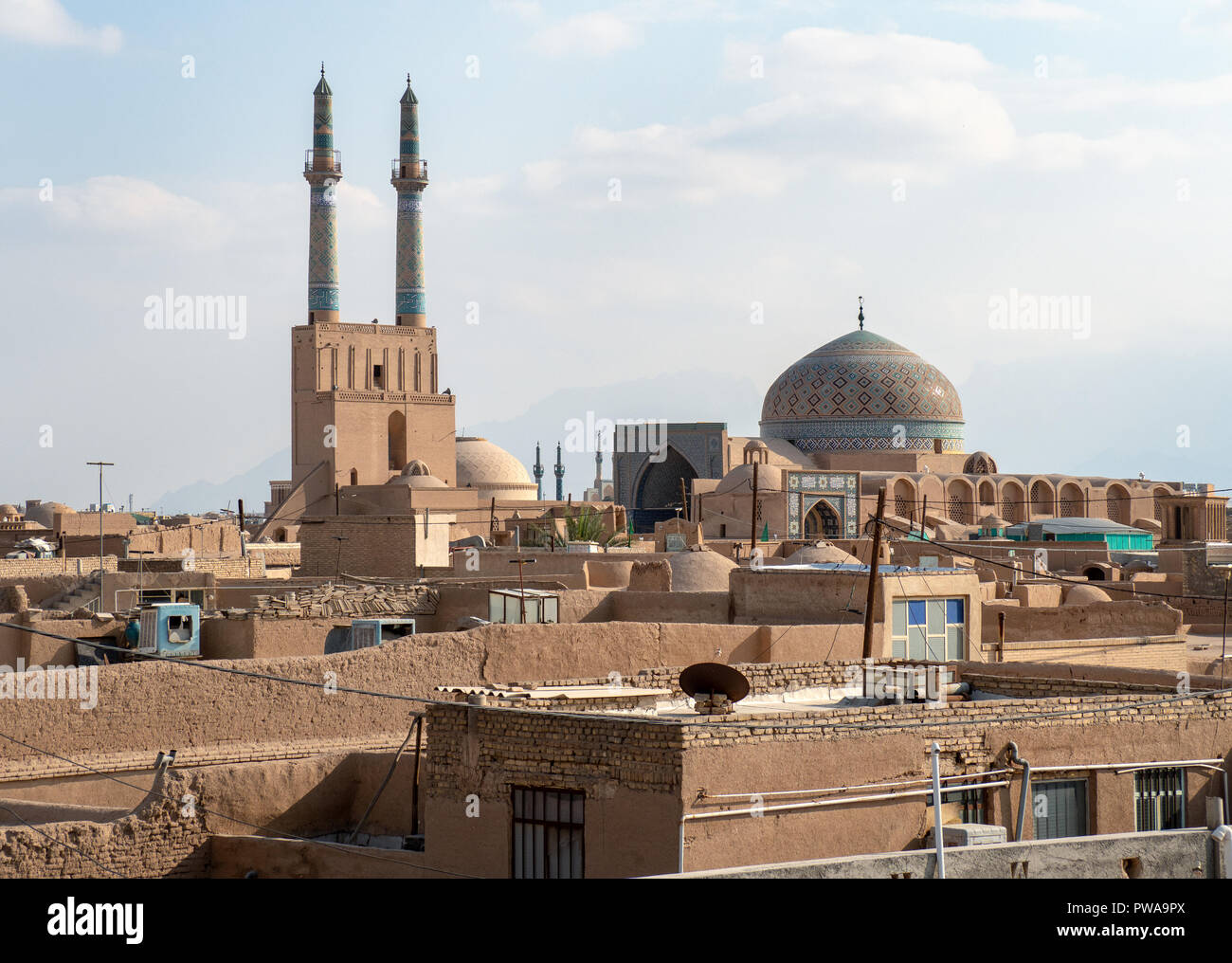 Yazd città vecchia vista, Iran Foto Stock
