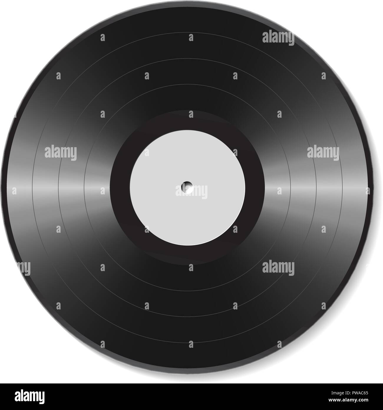 Vuoto del disco di vinile mock up su sfondo bianco. Realistico modello vuoto di una musica la piastra di registrazione. Graphic design elemento per scrapbooking, musicale opuscolo o poster, sito web. Illustrazione Vettoriale. Illustrazione Vettoriale