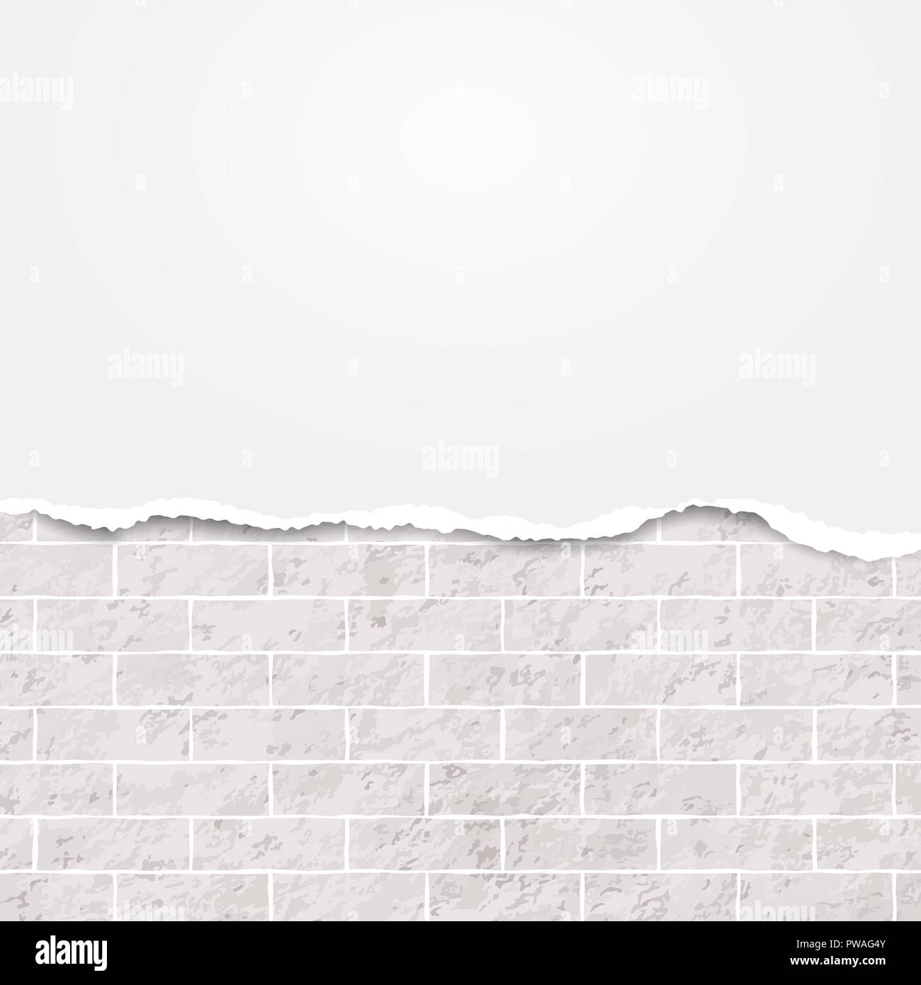 Bianco di carta strappata striscia per testo o messaggio bianco su sfondo mattone. Illustrazione Vettoriale. Illustrazione Vettoriale
