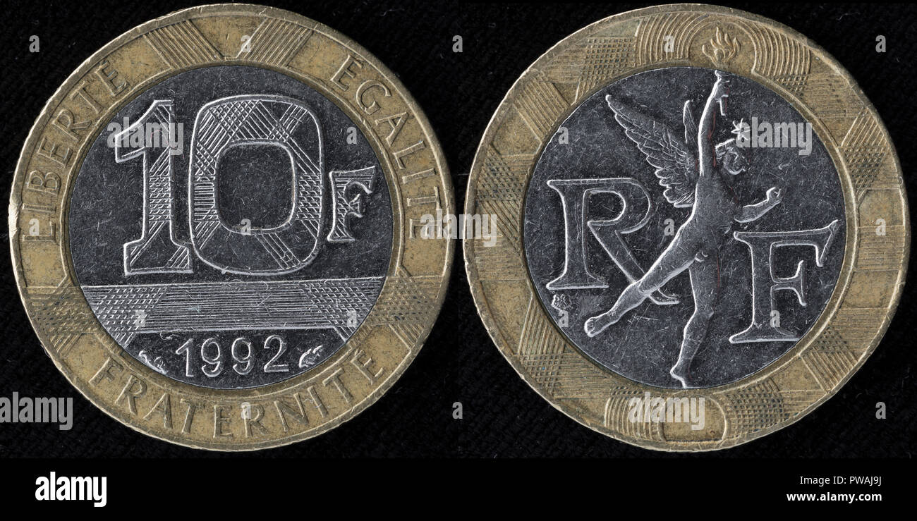 10 franchi coin, Francia, 1992 Foto Stock