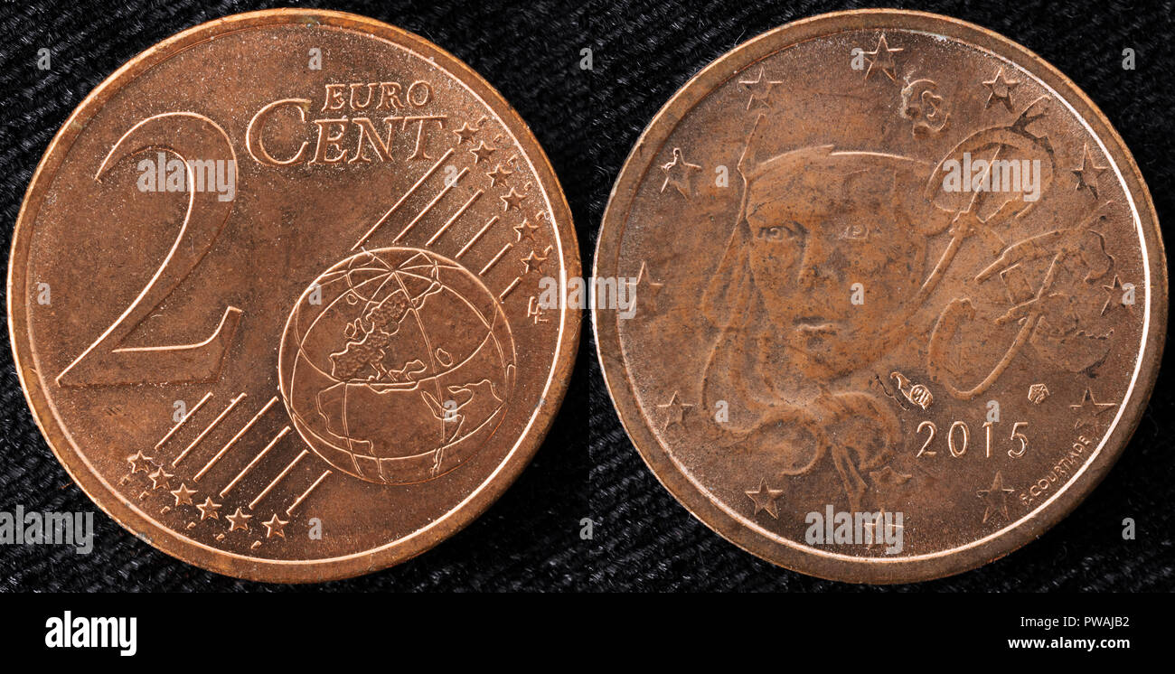 2 centesimi di euro moneta, Francia, 2015 Foto Stock