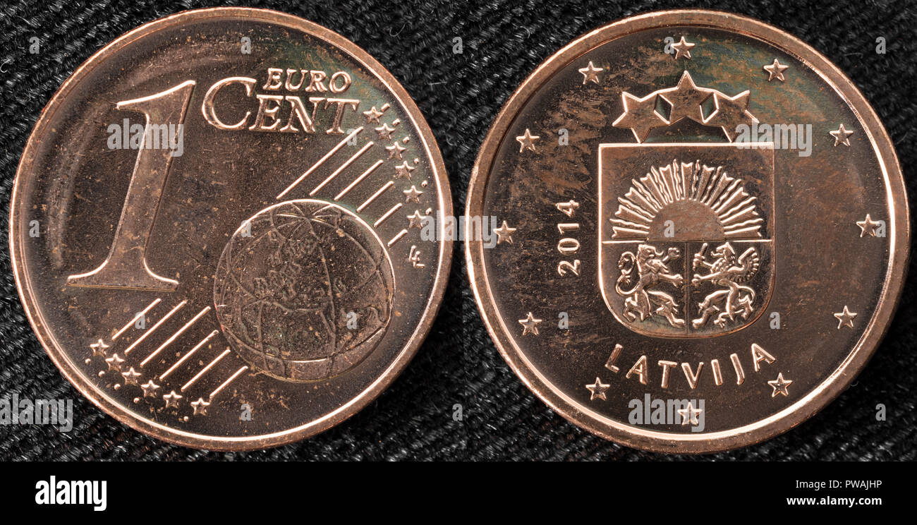 1 euro cent, Lettonia, 2014 Foto Stock