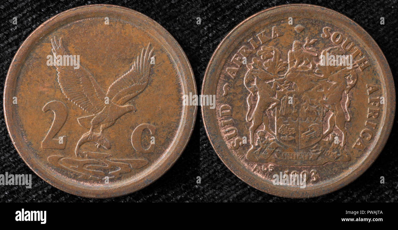 2 cent, Repubblica del Sud Africa, 1993 Foto Stock