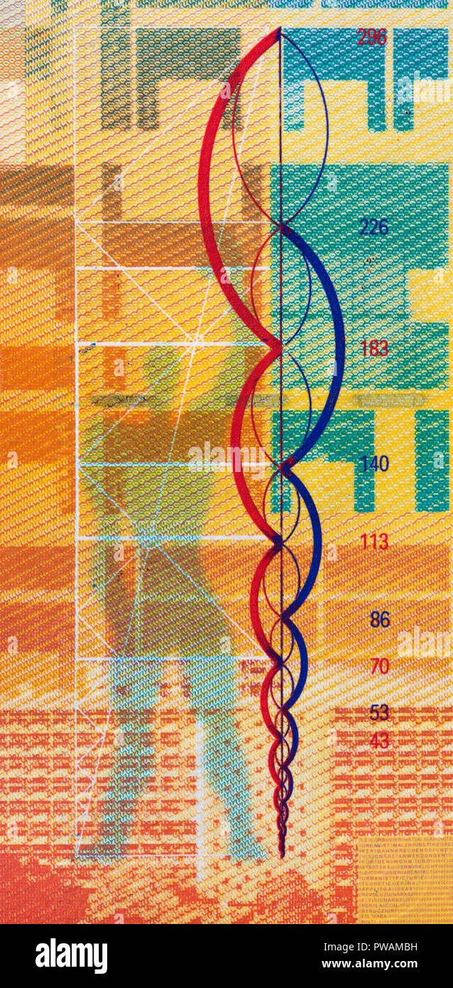 Proporzioni Modulor scala da 10 franchi banconota, Svizzera, 1997 Foto Stock