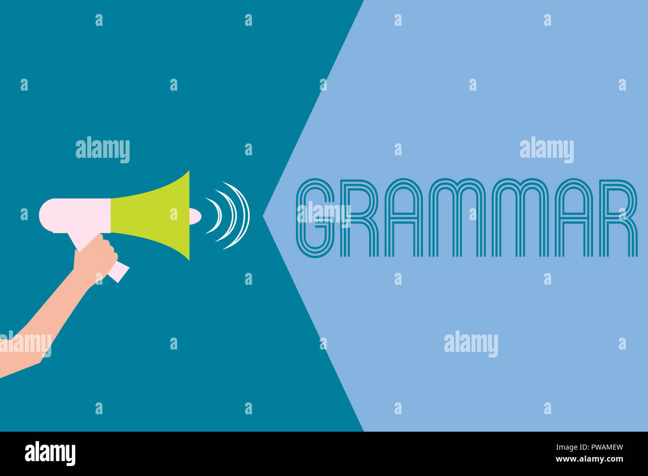 Parola di scrittura di testo di grammatica. Il concetto di business per il sistema e la struttura di una lingua corretta corretta scrittura delle regole. Foto Stock