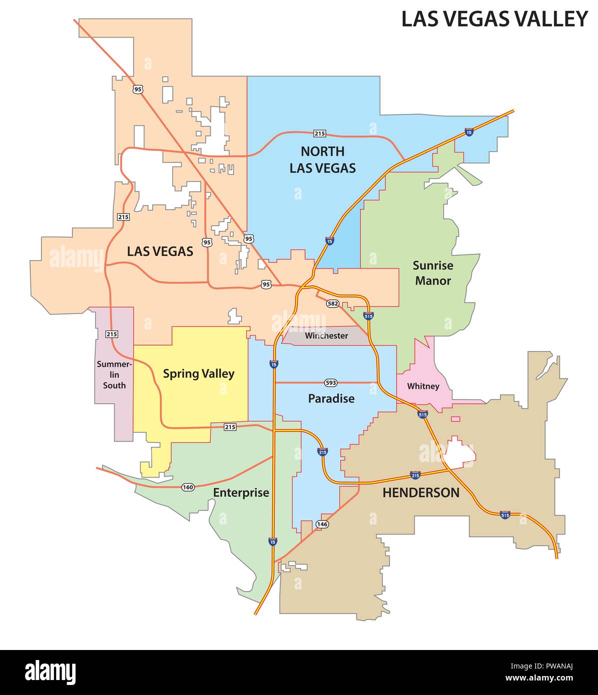 Las Vegas Valley Road e mappa amministrativa. Illustrazione Vettoriale