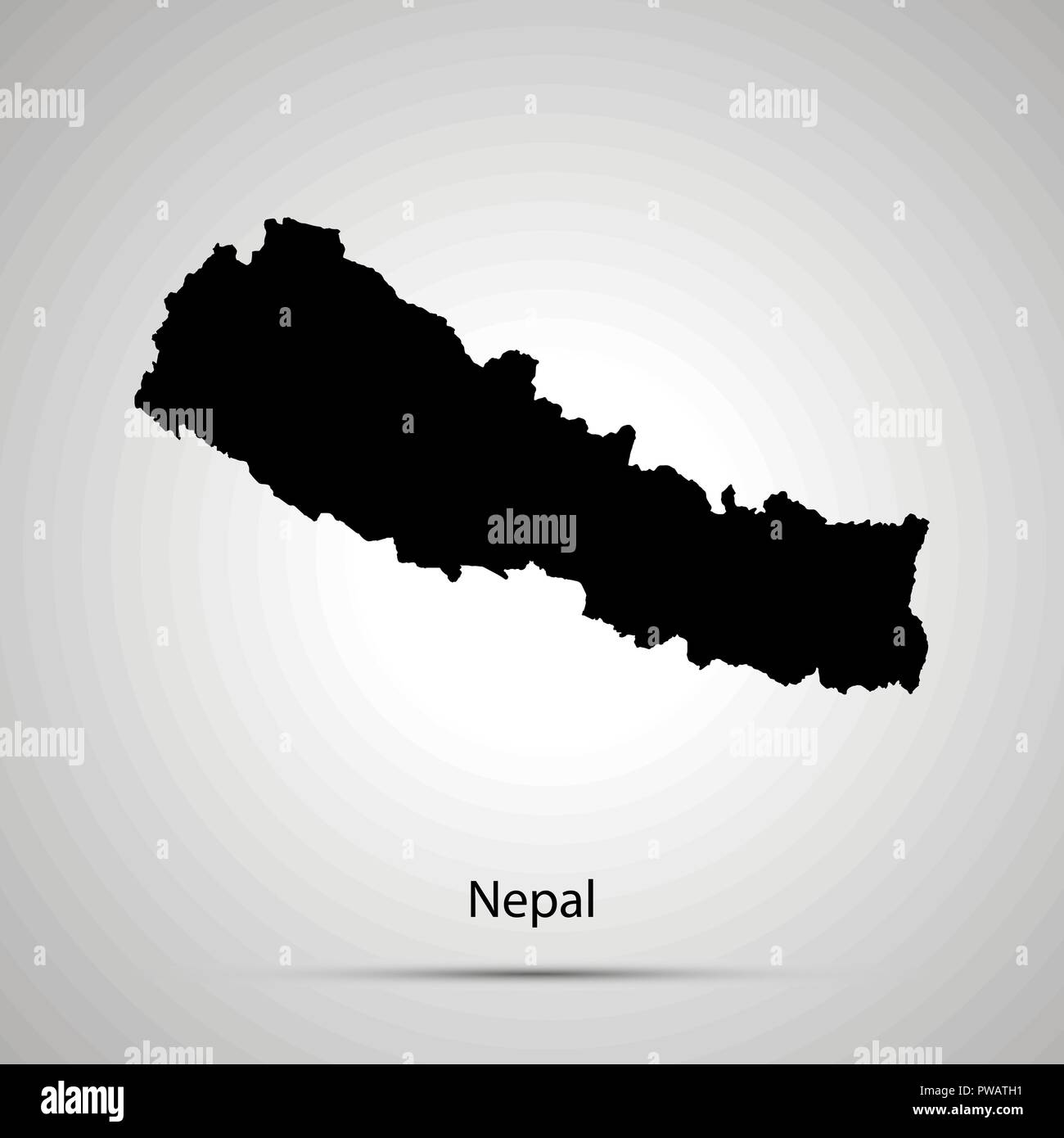 Il Nepal paese mappa, semplice silhouette nera Illustrazione Vettoriale