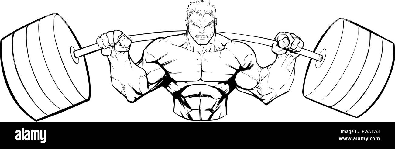Culturista Palestra mascotte grinta Line Art Illustrazione Vettoriale
