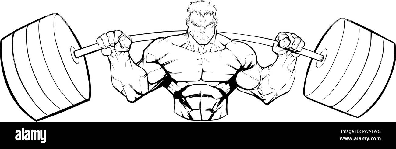 Culturista Palestra mascotte Line Art Illustrazione Vettoriale