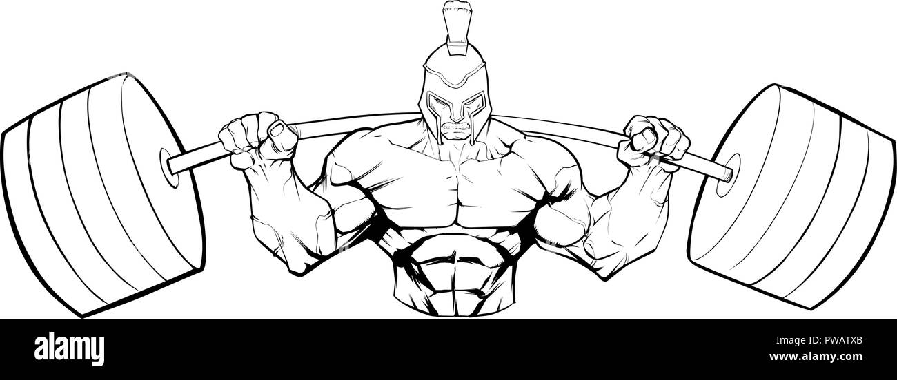 Spartan Palestra mascotte grinta Line Art Illustrazione Vettoriale