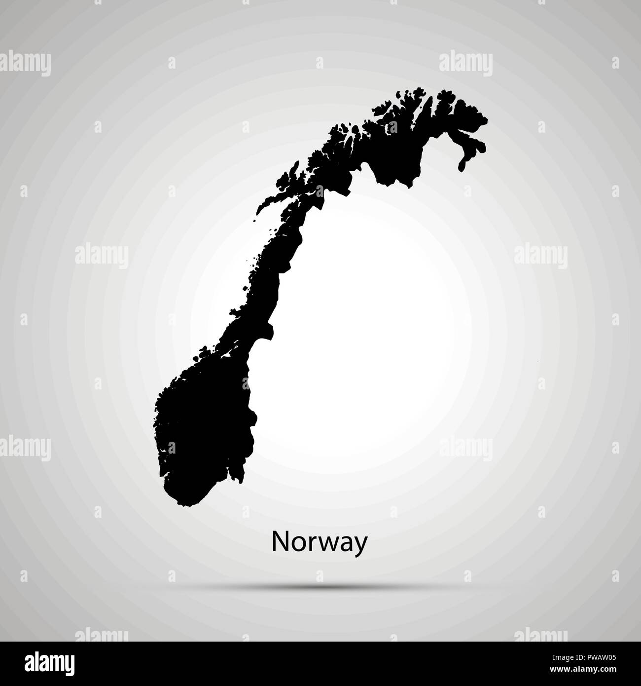 Norvegia Mappa del paese, semplice silhouette nera Illustrazione Vettoriale