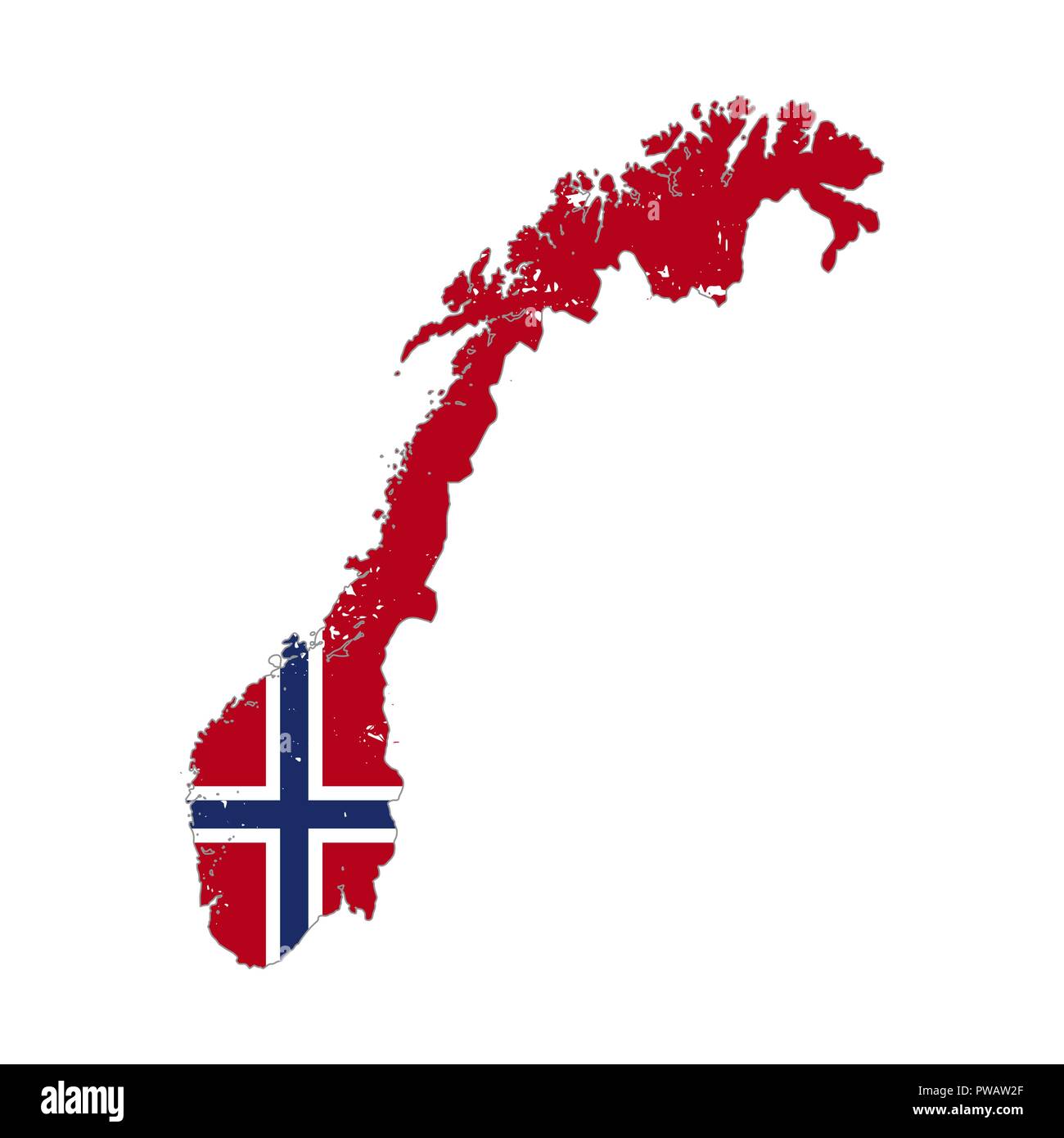 Norvegia silhouette di paese con bandiera su sfondo bianco su Illustrazione Vettoriale