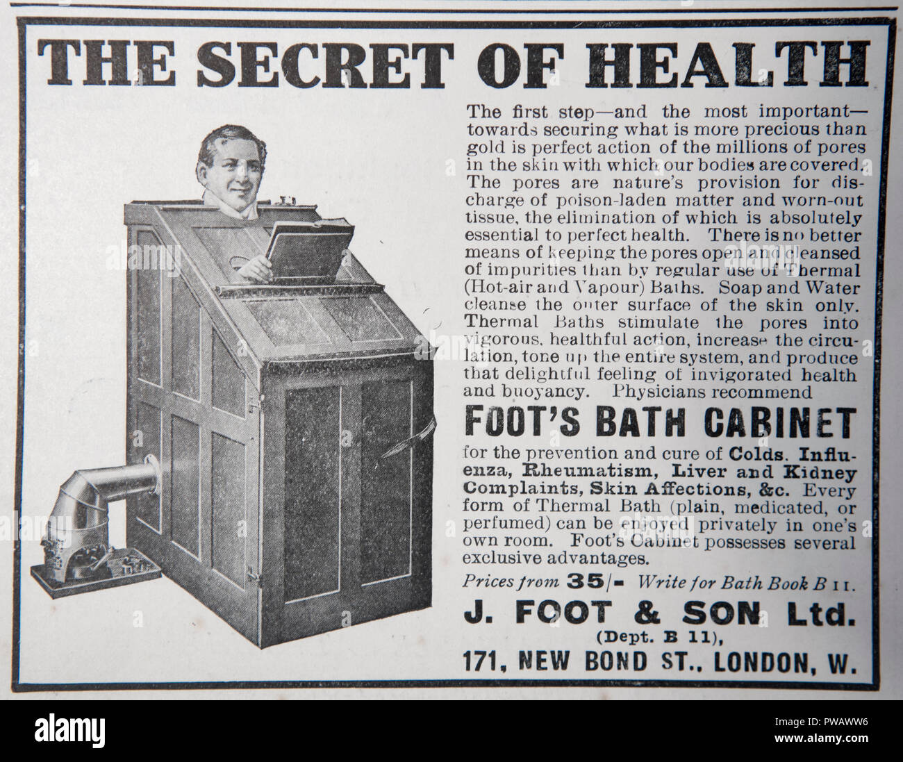 Un annuncio pubblicitario per il piede del mobiletto del bagno. Da un vecchio magazzino dal periodo 1914-1918. Inghilterra REGNO UNITO GB Foto Stock