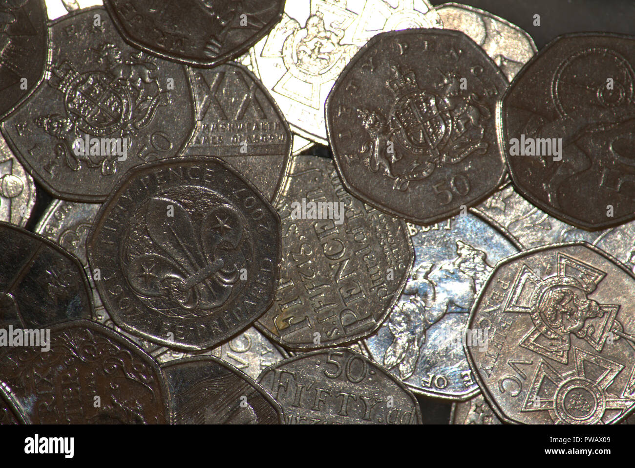 Commemorativo Inglese 50 pence coinscurrency Foto Stock